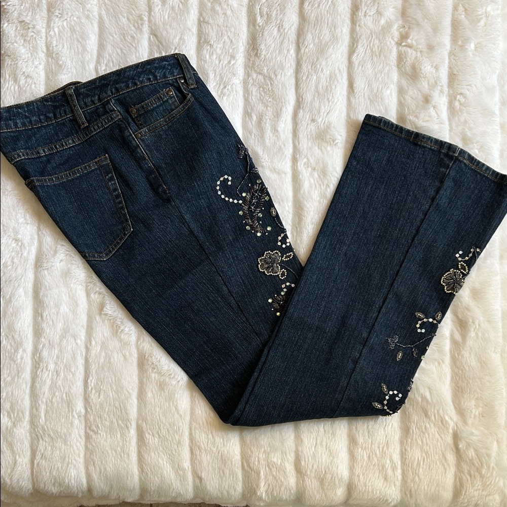 Willi Smith Dark Blue Embroidered Boot Cut Jeans